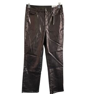 Chico's High Rise Denim Gunmetal Coated‎ Shiny Jeans Metallic Date Night NEW